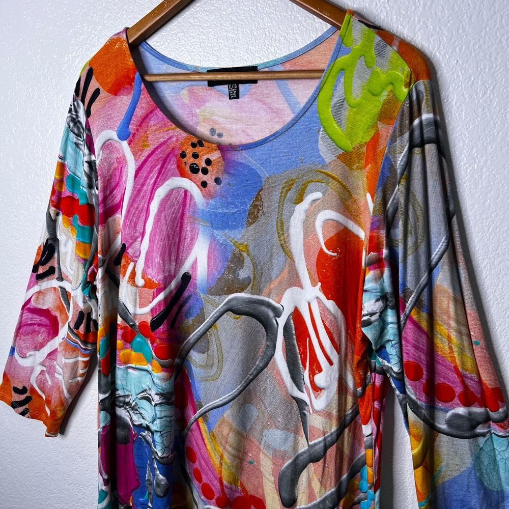 Claire Desjardins Sunrise Abstract Art Print Top Womens XL 3/4 Sleeve - Picture 3 of 9